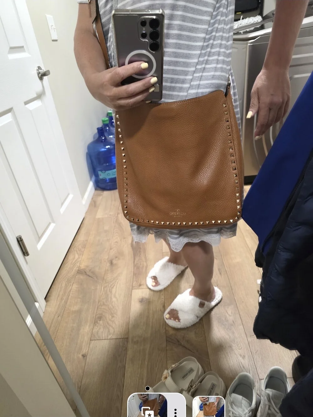 Valentino Brown Stud-Trim messanger bag